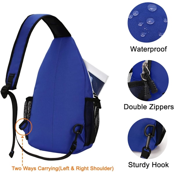 Sling-reppu, monikäyttöinen crossbody-olkalaukku, matkustus- ja vaelluspäiväreppu Royal Blue