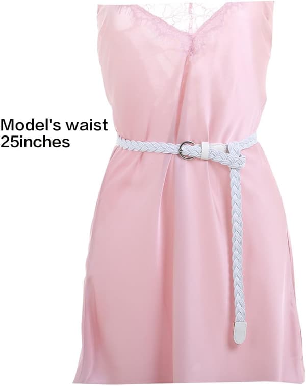 Kvinnor Smal Flätad Bälte Justerbart Spänne Väva Casual White waist:2633