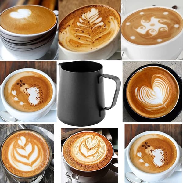 Espresso mælkekander i rustfrit stål, mælkeskummere til espressomaskiner Cappuccino Latte Art Sort, 350 ml