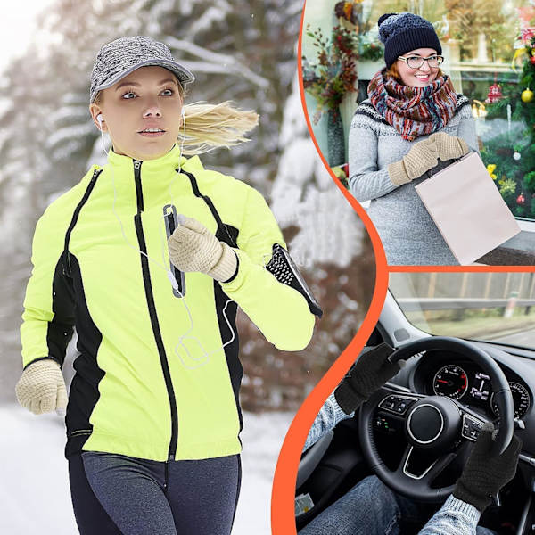 2 Par Damvinterhandskar Touchscreen-Handskar Varma Fleece-Handskar Fodrade Stickade Handskar Elastisk Manschett Vinter-SMS-Handskar -