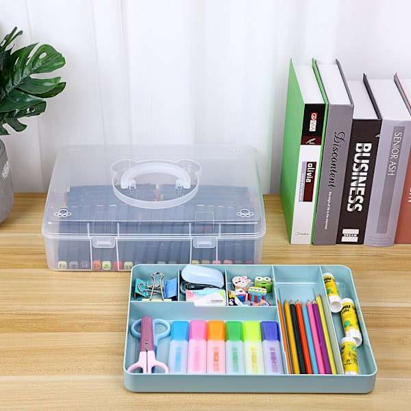 Läpinäkyvä Craft Stackable Säilytyslaatikko Säilytysalustalla Muovi 7-lokeroinen Monikäyttöinen Säilytysastia Lelujen, Taiteen ja Käsitöiden Säilyttämiseen ja Järjestämiseen Clear Blue