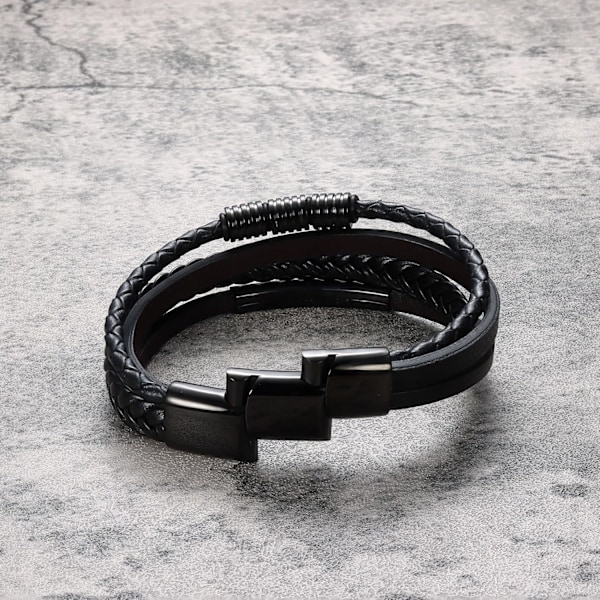 Herrarmband Läderarmband för Män Kvinnor Korsarmband Svart Flätad Äkta Läderarmband med Magnetisk Spänne Vänbandsarmband Jag