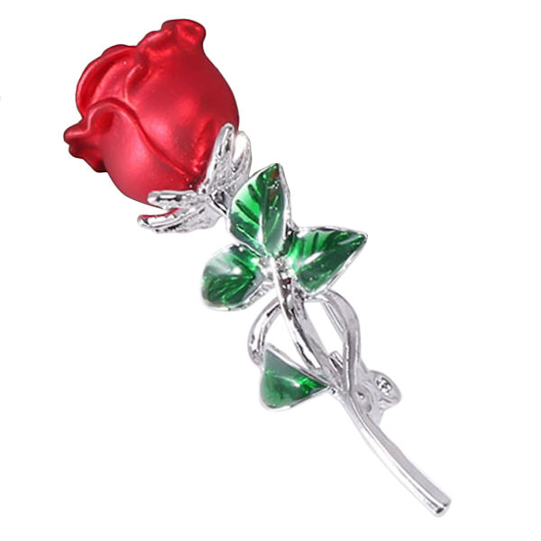 Ros Blomma Brosch Emalj Blad Bröstnål Dekorativ Blommigt Slagstift För Kvinnor Fest Bankett Bröllop, Röd 1, 5.7*1.8cm