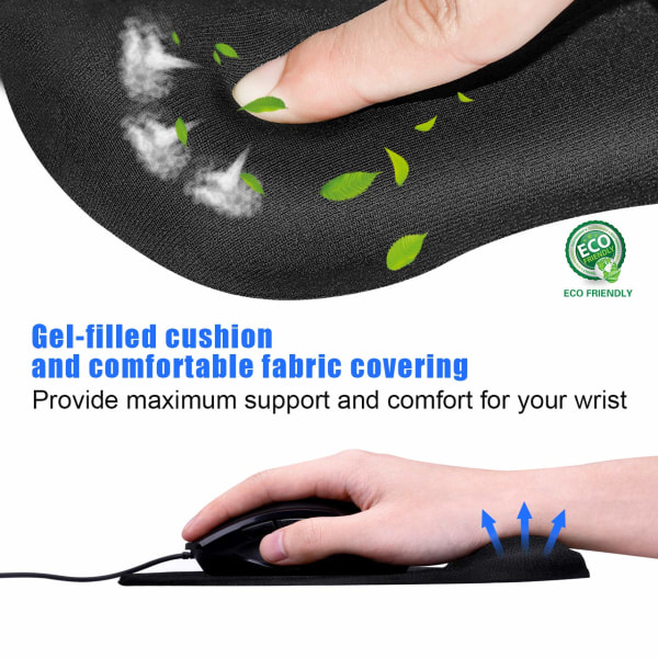 Mouse Mat with Wrist Rest Support Gel Mouse Pad with Non-slip PU Base, Comfortable Computer Mouse Pad, Black with nice ergonomic soft gel