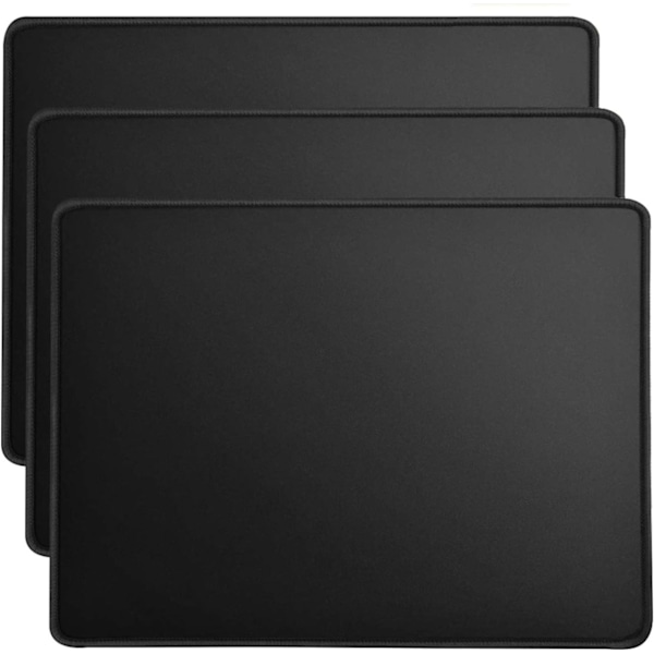 Musematte 3-pakning med sydd kant, sklisikker gummibase, førsteklasses teksturert og vanntett musematte for datamaskiner, bærbar PC, kontor og hjem, 10,2x8,3 tommer Black 3 Pack