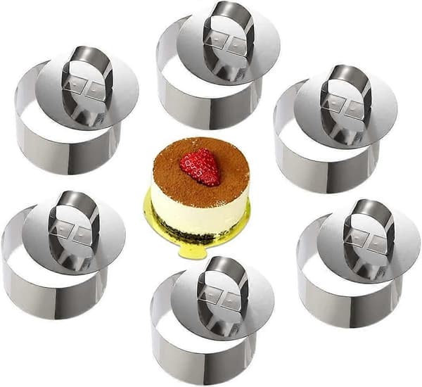 Mousseringar i rostfritt stål, kakform med tryckare, 8 cm diameter, set om 6 (rund)