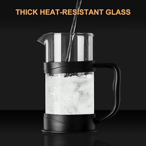 Fransk Press Kaffe/Te-maskin, Camping Mini Cafetiere av 304 Rustfritt Stål Multi-Filter og Varmebestandig Glass, Kald Brygg Kaffe Press 12OZ f Black