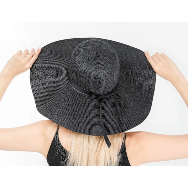 Damhatt i Halm med Bred Brätte, Vikbar, Rullbar, Strandhatt, Solhatt, UPF 50+ Style Lblack