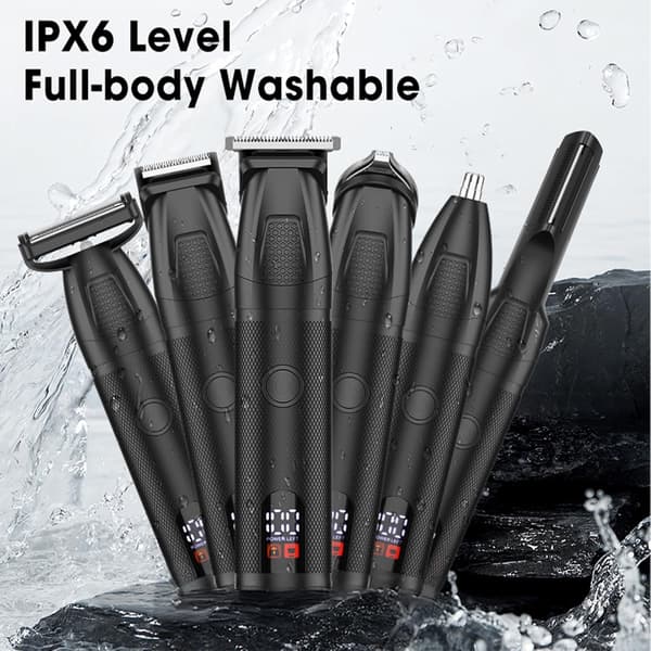 6-i-1 Multifunksjonell Trimmer — IPX6 Vanntett, Avtakbare Magnetiske Blader, Type-C Lading og Base