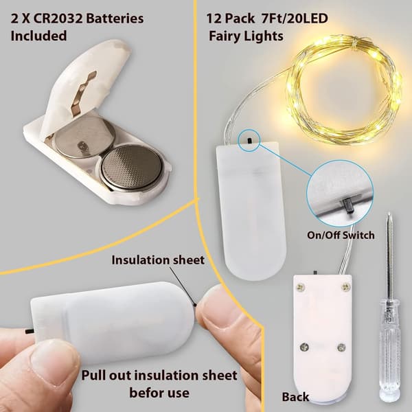 12 Pack LED String Lights, 7ft 20 LEDs Warm White Battery Operated Fairy Lights, Waterproof Mini LED String Lights