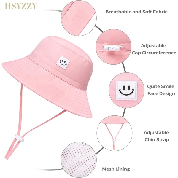 Baby Solhat Smilende Ansigt Toddler UPF 50+ Solbeskyttende Spandhat Flot Strandhat til Baby Pige dreng Justerbar Kasket White+pink 06 Months