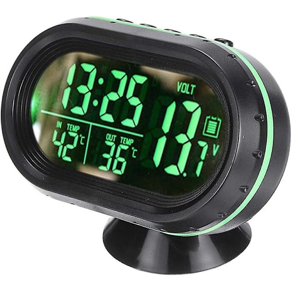 3-i-1 Mini Bil LED Elektronisk Digital Klocka Biltermometer Voltmeter Spänning Tid Alarm Klocka Svart 1st