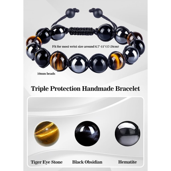 Herre armbånd gaver til ham Tigers Eye armbånd personlig trippel beskyttelse perlearmbånd for menn farsdag gave til bursdag To My Brother