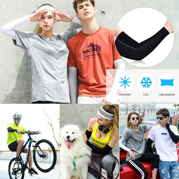 Arm Sleeves UV-beskyttelse, 2 par unisex kjølende solbeskyttelse for å dekke tatovering, kompresjonsermer armvarmere for kvinner menn sykling fiske