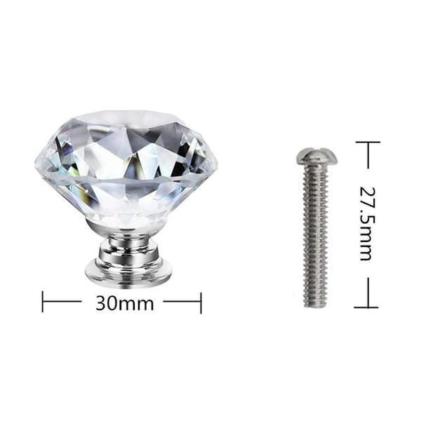 6 pcs Cabinet Knobs with Screws, 30mm Drawer Handles Crystal Glass Diamond Shaped Cabinet Door Knobs for Dresser Drawers