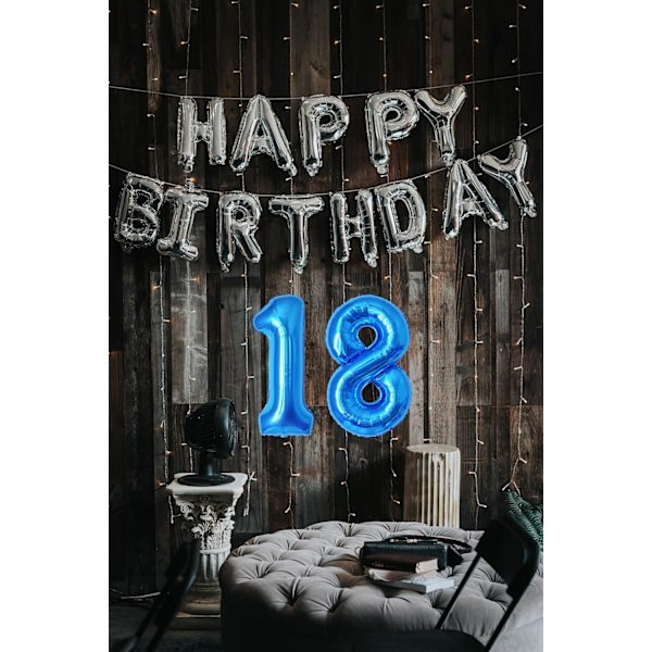 Numeropallon, värikkäät helium-numeropallon syntymäpäiväpalloihin, itse täyttyvät numeropallon, foliopallon syntymäpäiväjuhliin, uuden vuoden koristeluun Blue #18 Large