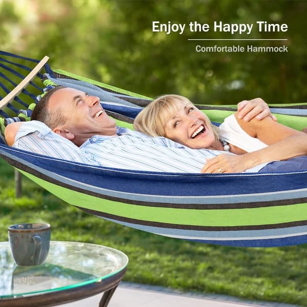 220x150cm Hammock with Spreader Bars, Outdoor Camping Hammock, with Durable Canvas Fabric and Metal Knot