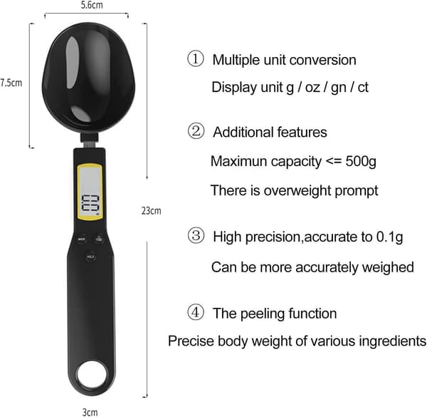 Electronic Measuring Spoon, Digital Scale Spoon, Kitchen Electronic Weighing Spoon with LCD Screen for Cooking, Baking, Flour, Spices, Medicine
