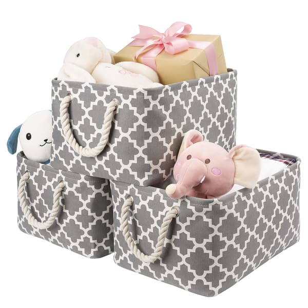 Set of 3 Foldable Canvas Storage Baskets with Cotton Rope Handles
