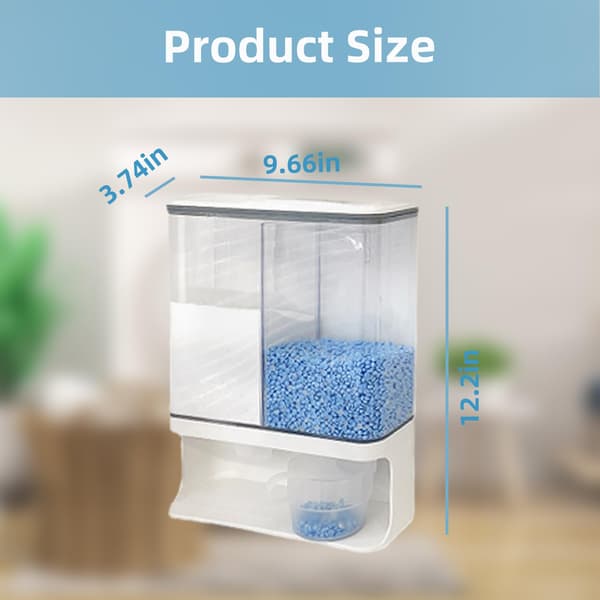 Liter Vaskemiddeldispenser med Målebeger Veggmontert Plast Vaskemiddeldispenser for Ris, Vaskeperler, Vaskepulver