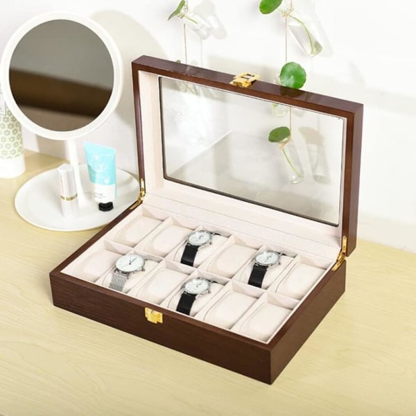 Watch Storage Box Watch Display Holder Case Brown(12 Slots)