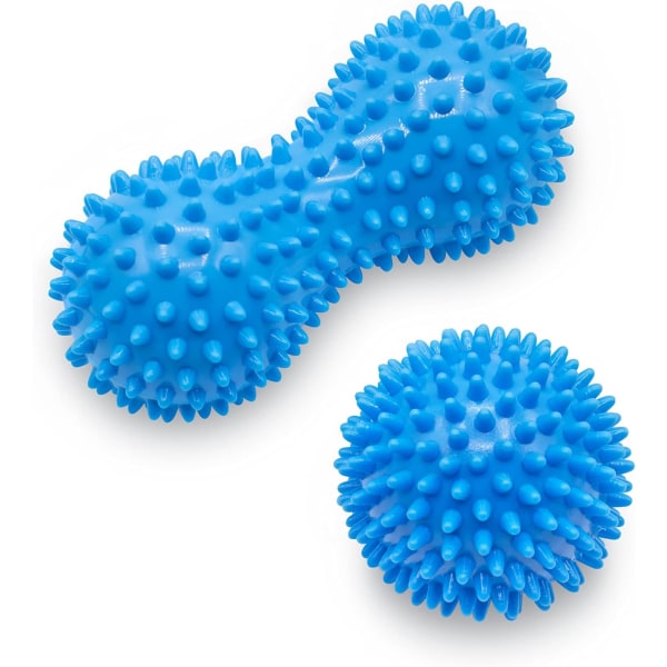 Hård spikig massageboll rullset - Perfekt för plantar fasciit, triggerpunkt, djupvävnad, myofascial frisättning - Designad för att lindra stress Set of 2 (Blue)