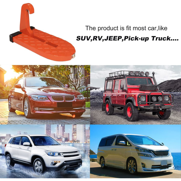 r Step, Ajoneuvon kynnysaskelmat Taita kattoteline Universaali Auto Latch Hook U-muotoinen poljin turvavasaralla Kumityyny useimmille SUV, RV, Truc Orange