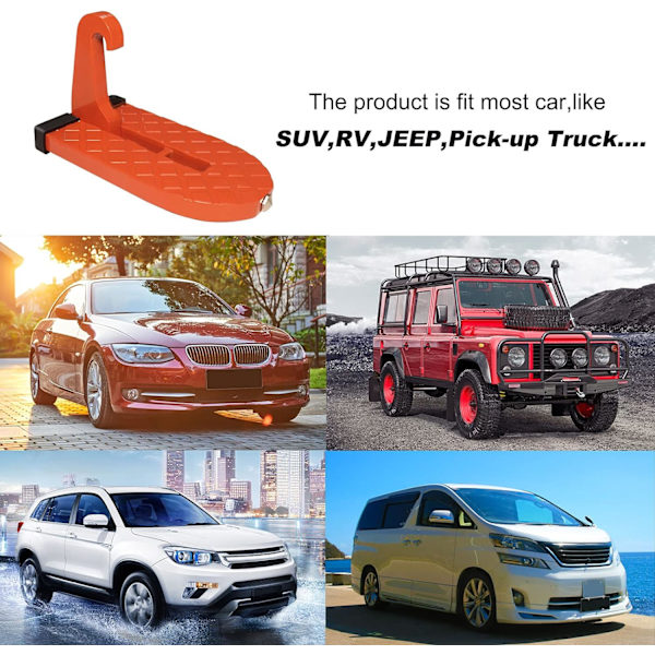 r Step, Fotsteg för fordonsdörrar Fällbar takräcke Universal Auto Latch Hook U-formad pedal med säkerhetshammare Gummiplatta för de flesta SUV,RV, Truc Orange
