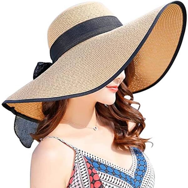 Kvinner Foldbar Floppy Bred Bremskjerm Solhatt Sommer Strandhatt UV UPF 50+ 07Style Khaki