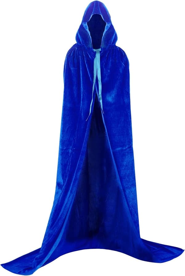 Hodeplagg med lang kappe i gullfløyel, vampyrkappe for voksne, cosplay, halloween, karneval blå