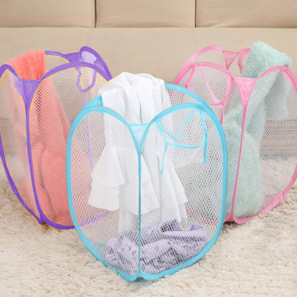 Laundry Baskets Pop Up Mesh Laundry Bag, Foldable Laundry Hamper with Durable Handles & Side Pocket (3-Pack)