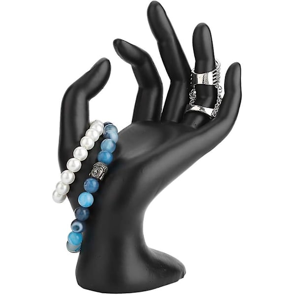 Smyckesdisplayhållare, svart skyltdocka hand ok gest ringar display stativ harts sammet örhängen armband konstverk hand display rack supporter Jewelr