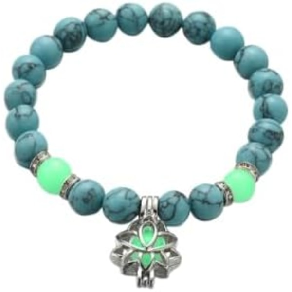 Angst & Stress-Reduserende Armbånd, Glødende Lotus Yoga Healing Stone Armbånd, Lysende Glødende I Mørket Måne Lotus Blomst Formet Charm Armbånd