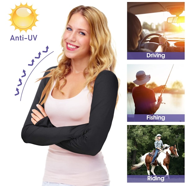 2-delat UV-skydd Sjal Arm Ärm Kylande Sjal Arm Ärm med Fingerhål Solskydd Kylare Axelryckning Armar Wrap (Svart+Vit)