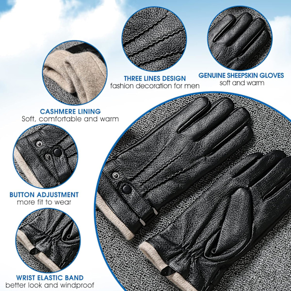 Herrar Vinterhandskar Läder Pekskärm Casual Utomhus Handskar med Mjuk Varm Termisk Foder för Klänning, Körning Black XL