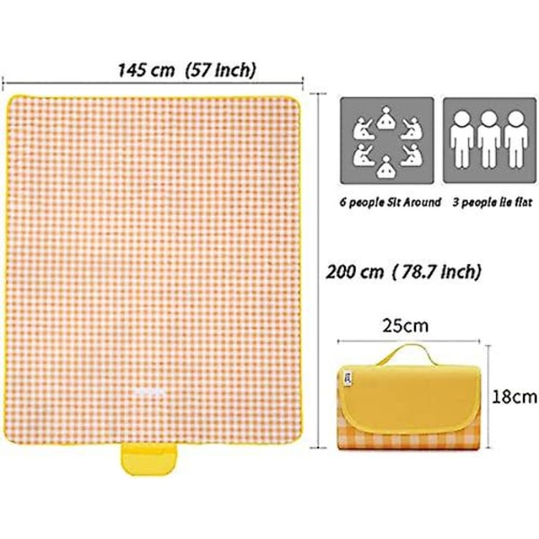 Piknikteppe Strandmatte Stor med Foldbar Sandsikker Piknik Strandmatte for Utenfor Gress Camping Reise Vaskbar Matte (150 * 200CM, Gul)