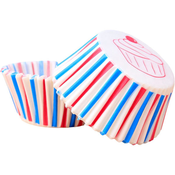 Rød, blå og hvid papir cupcake-forme, King Charles kroningsdekorationer, bagekopper, cupcake-forme til bagning, mini muffin-forme, muffin-kopper White/Red/Blue