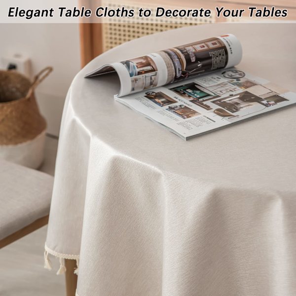 Tablecloth, Waterproof Polyester Fabric Tablecloth, Rectangular, Durable Tablecloth with Tassel for Kitchen, Dining Room, Party, Holiday (140 x 140 cm, Grey)