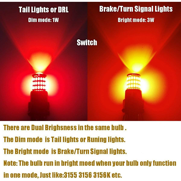 Nyeste 9-30V Super Bright Low Power Dual Brightness 3157 3156 3056 3057 LED-pærer med projektorerstatning til baglygter, Brilliant R Brilliant Red