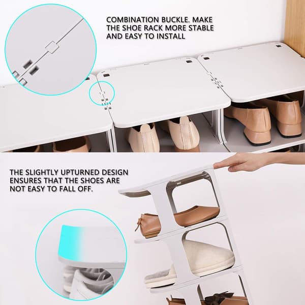 Shoe rack for wardrobe, freestanding narrow plastic shoe rack, stackable shoe rack