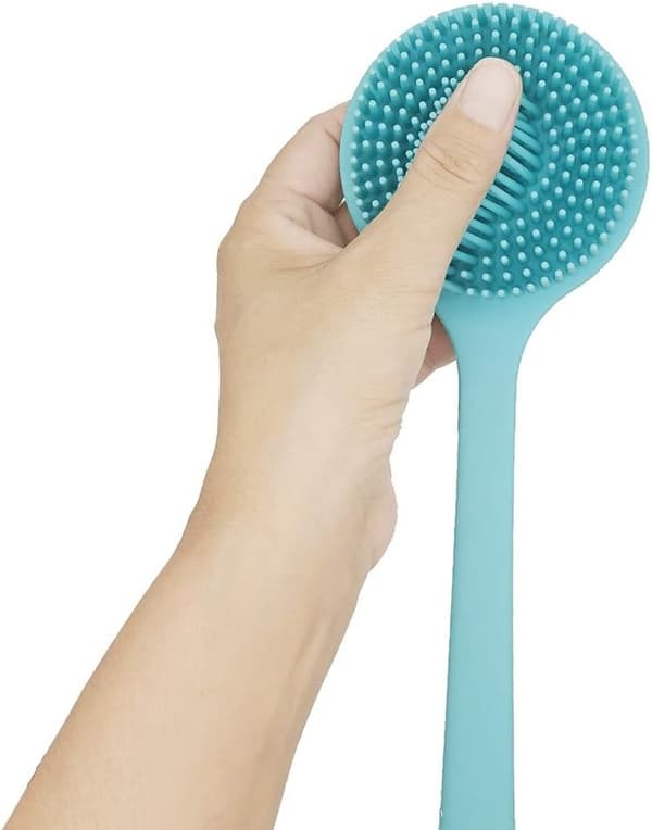 Silicone Back Scrubber for Shower Bath Body Brush with Long Handle (Blue)