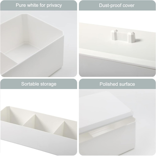 Holder for bomullspinner med 3 rom, oppbevaringsboks for bomullspinner, bomullsballer, bomullspads, plastbeholder med lokk for baderomstoalett Plastic White