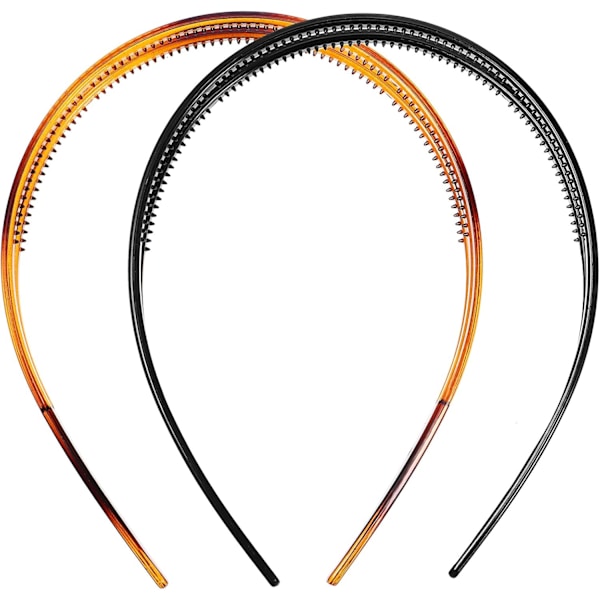 Hårband av hårdplast med dubbla rader, halkfria hårband med tänder för kvinnor, 2 st Chocolate 2 count (Pack of 1)