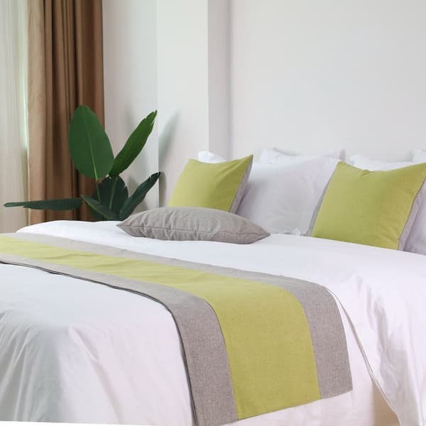 Two-Tone Patchwork Bed Runner Bed Flag Hotel Bedding Bedroom Decorative Scarf Pillowcase (Yellow, 48x260cm (for 2m bed))