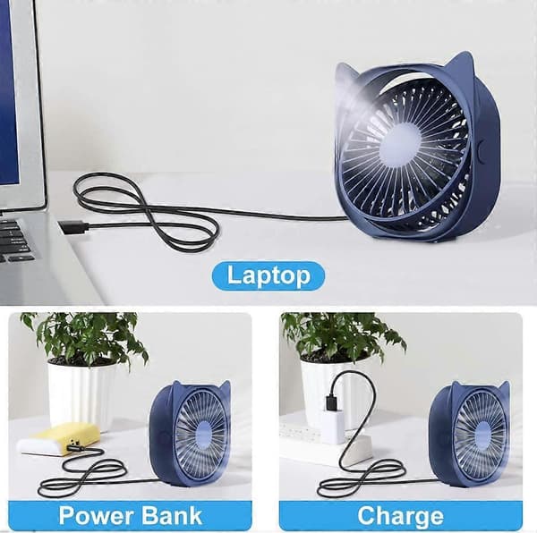 USB Bordventilator, Bærbar Mini Bordventilator 3 Hastigheder 360 Graders Rotation USB Ventilator