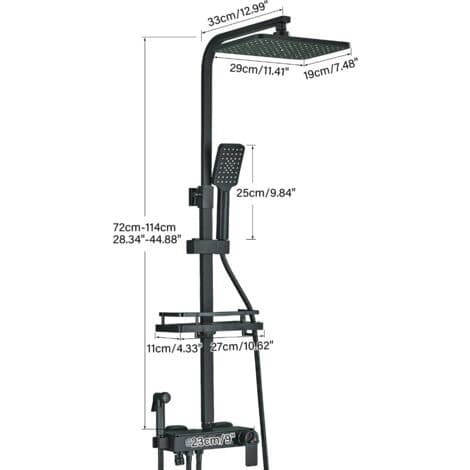 Black Thermostatic Shower Column with 40°C Mixer, with 4 Functions, Height Adjustable, for Bathroom