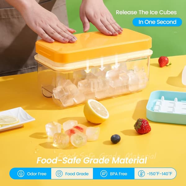 Ice Cube Tray with Lid and Bin, Ice Cube Mold, Ice Freezer Container, Spill-Proof Removable Lid & Ice Scoop, for Whiskey, Cocktail