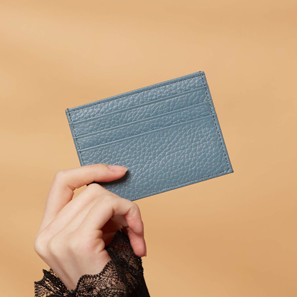 Äkta läder korthållare 7 kortplatser Minimalistisk Ultra Slim för jacka, byxor Turquoise