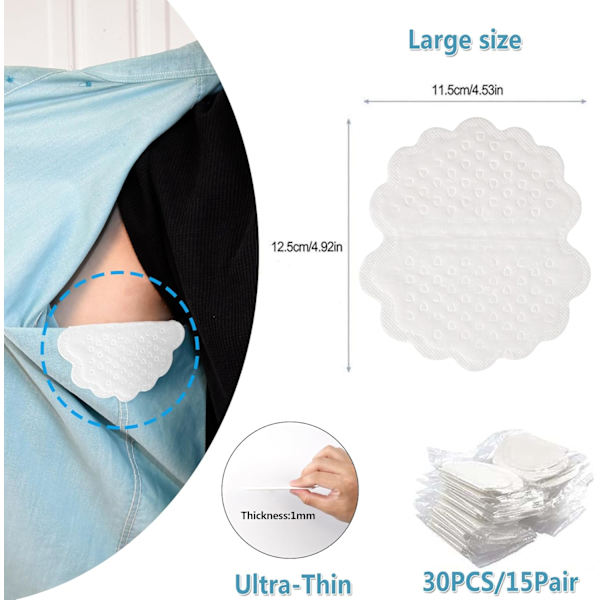 Armhålesvettpads - Engångssvettpads för armhålor - Antiperspirant Absorberande Luktblockerande Pads Armhåleklänningsskydd, Bekämpar Hyperhidro 30 Pads
