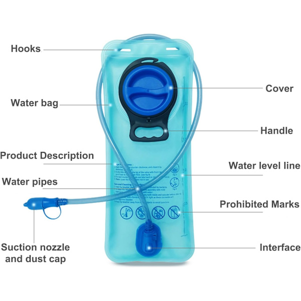 Läckagesäker vätskebehållare, 1,5/2 liter BPA-fri vattenförvaringsväska, ersättning för vätskebälte, sportresebehållare lämplig för utomhusbruk Blue 2L